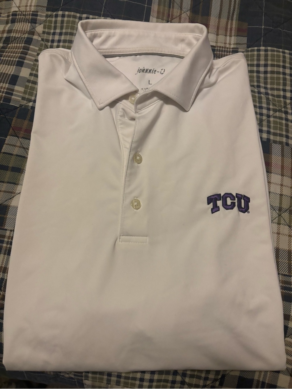 Johnnie O White Polo with Purple TCU Embroidery
